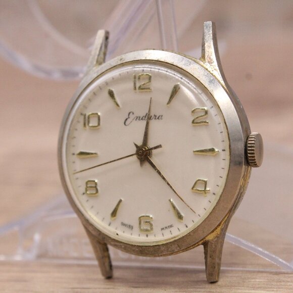 Vintage Endura Swiss Watch Mens Silver Tone Stainless Steel Classic White Dial - Picture 2 of 5